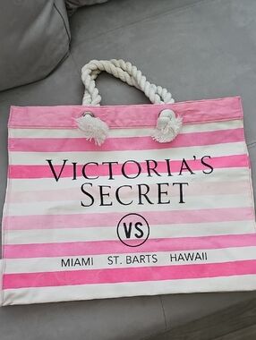 Victoria's Secret Pink & White Striped Rope-Handle Tote